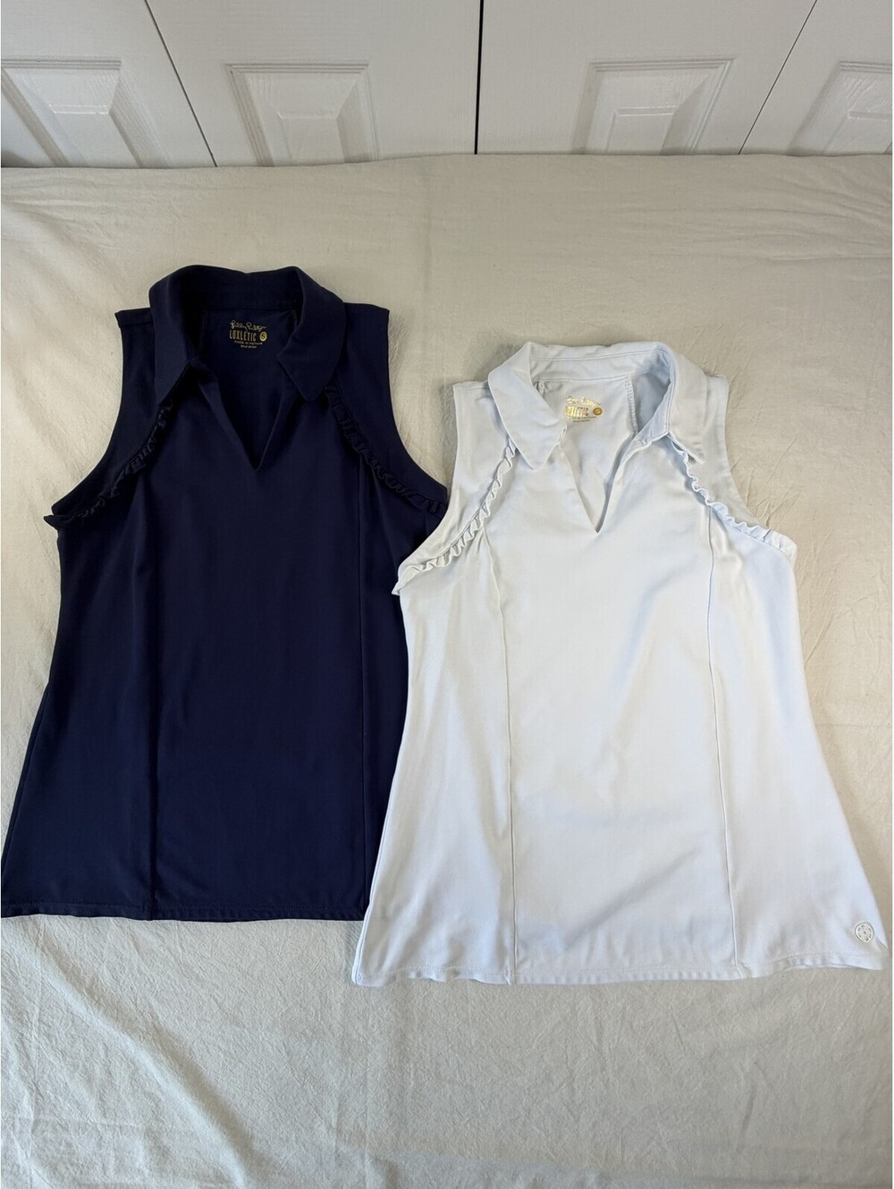 Lot 2 Lilly Pulitzer Polo Shirts Womens S Navy Light Blue Luxletic Sleeveless